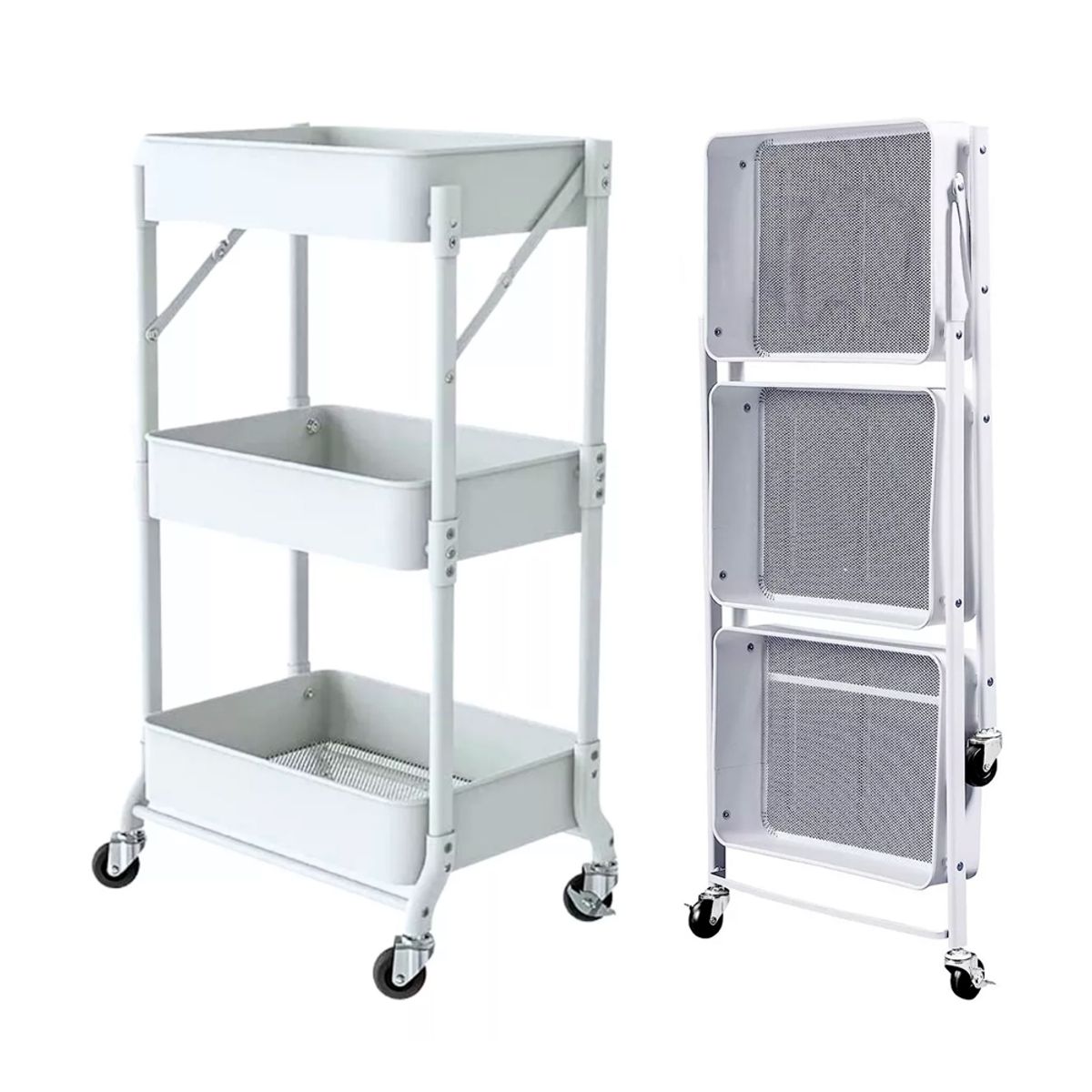 IRM - Organizador Carro Plegable De 3 Niveles Con Ruedas Color Blanco