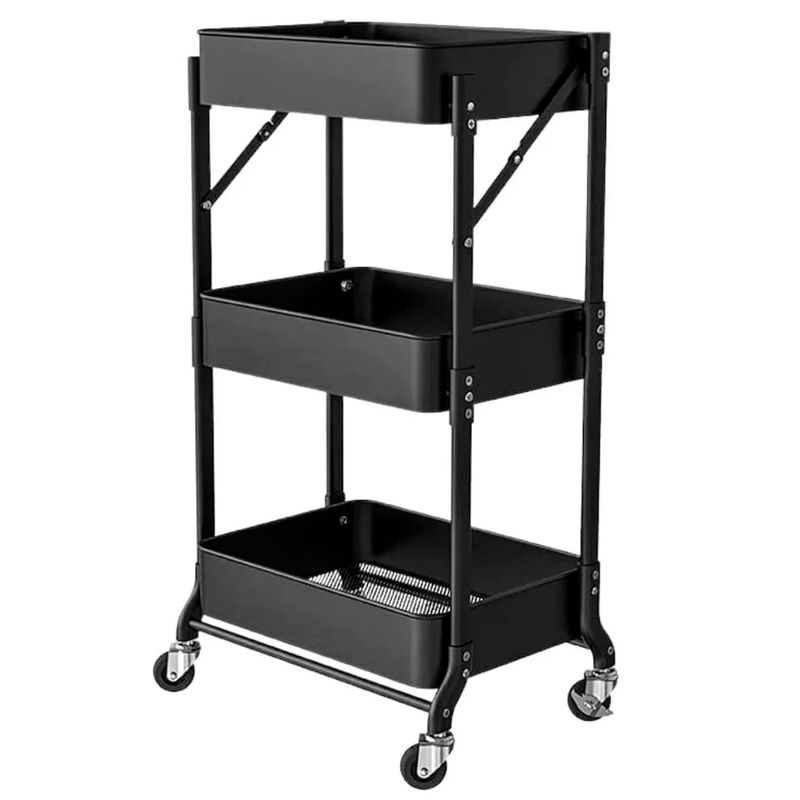 GENERICO - Organizador Carro Plegable De 3 Niveles Con Ruedas Color NEGRO
