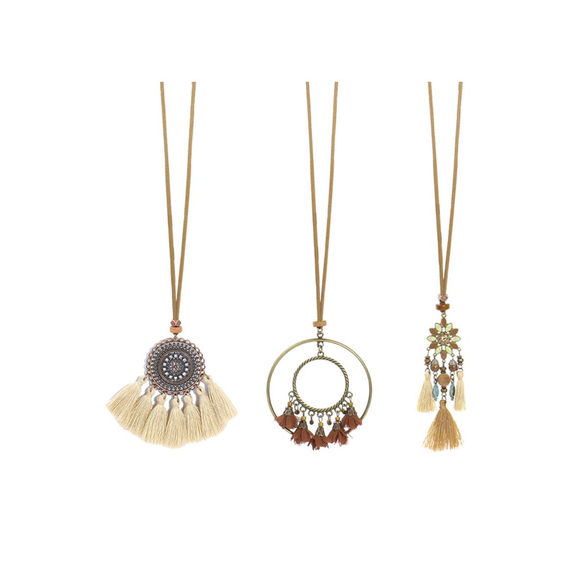 GLORIAHOON - Collar 3 Piezas con colgante borlas retro bohemio Gloriahoon