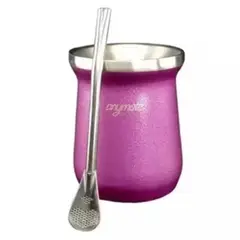 GENERICO - Mate Con Bombilla Anýmate Premium Matero Metalizado Púrpura 236 ML.