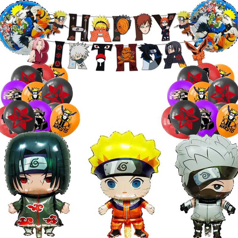 GENERICO - Set Decoración Globos + banderín Naruto cumpleaños