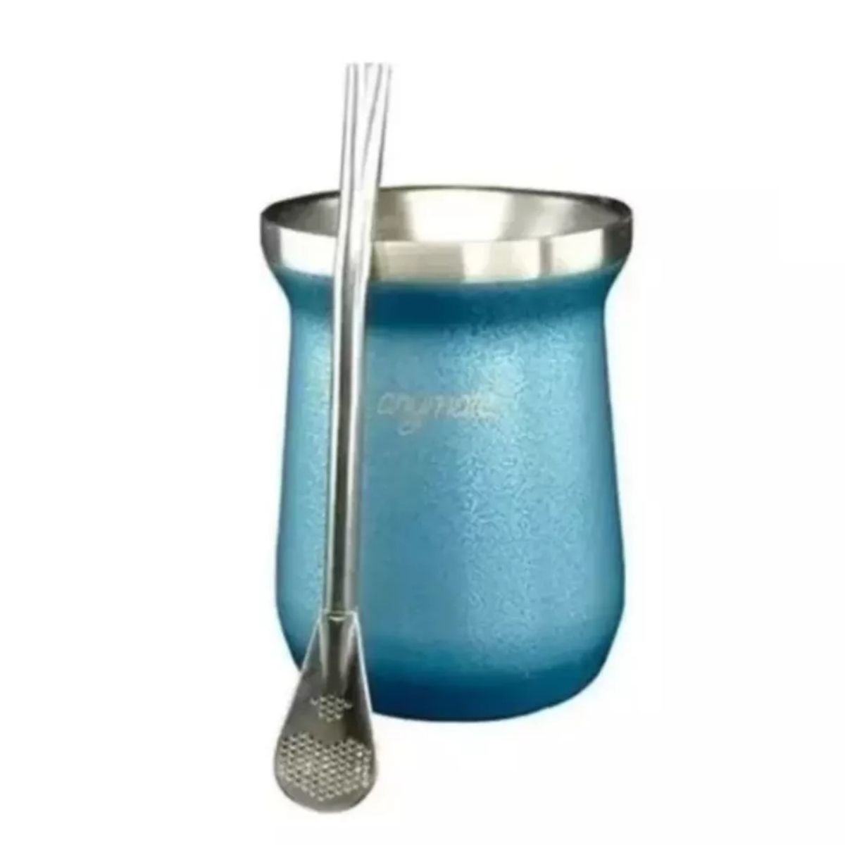 GENERICO - Mate Con Bombilla Anýmate Premium Matero Metalizado Celeste 236 ML.