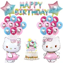 GENERICO - Set Decoración Globos + banderín Hello kitty cumpleaños