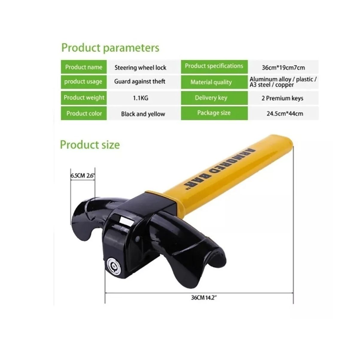 HOMELY - Traba Volante Para Auto Seguridad Antirrobo Automotriz