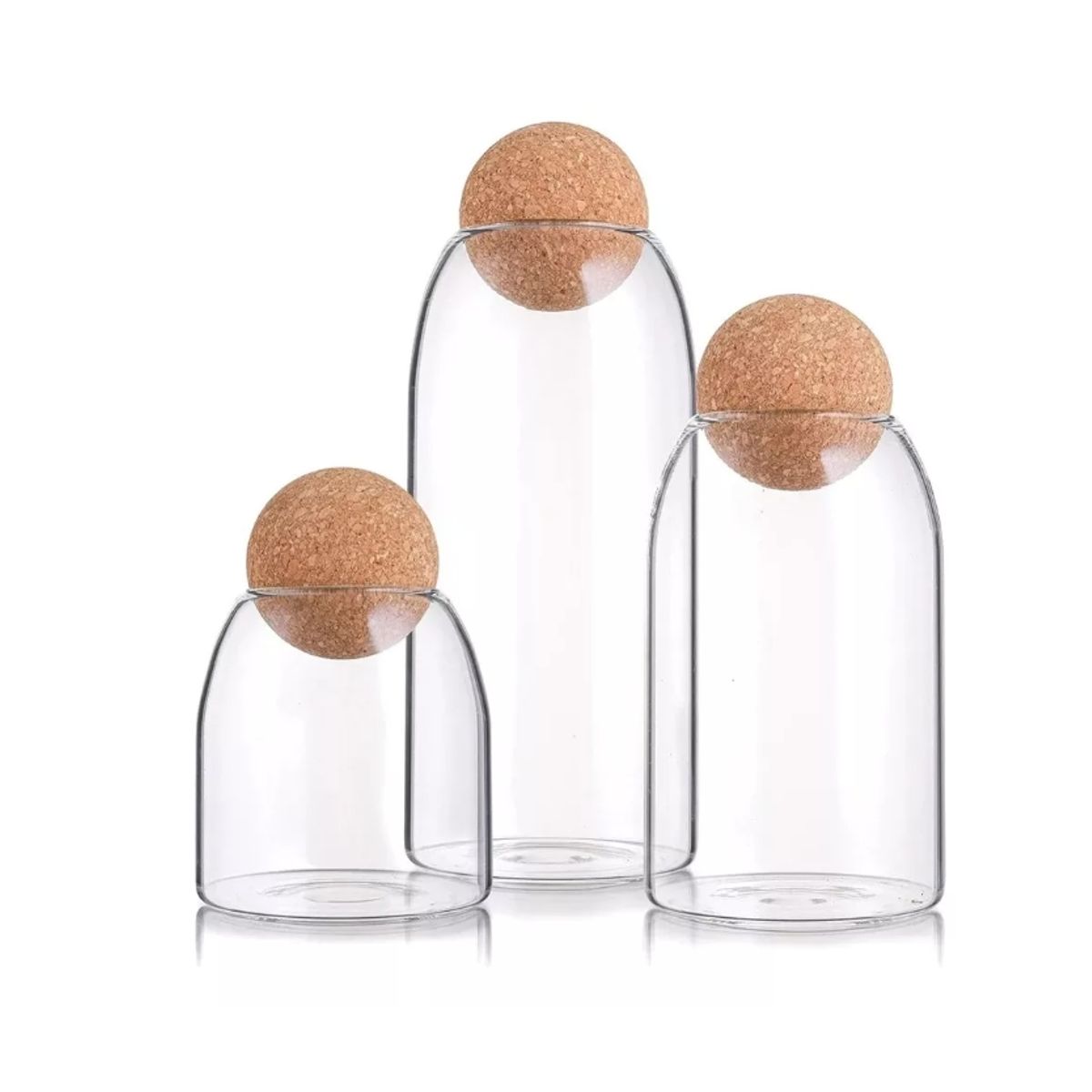 GENERICO - Set De 3 Tarros De Vidrio Con Tapa De Corcho Esférica