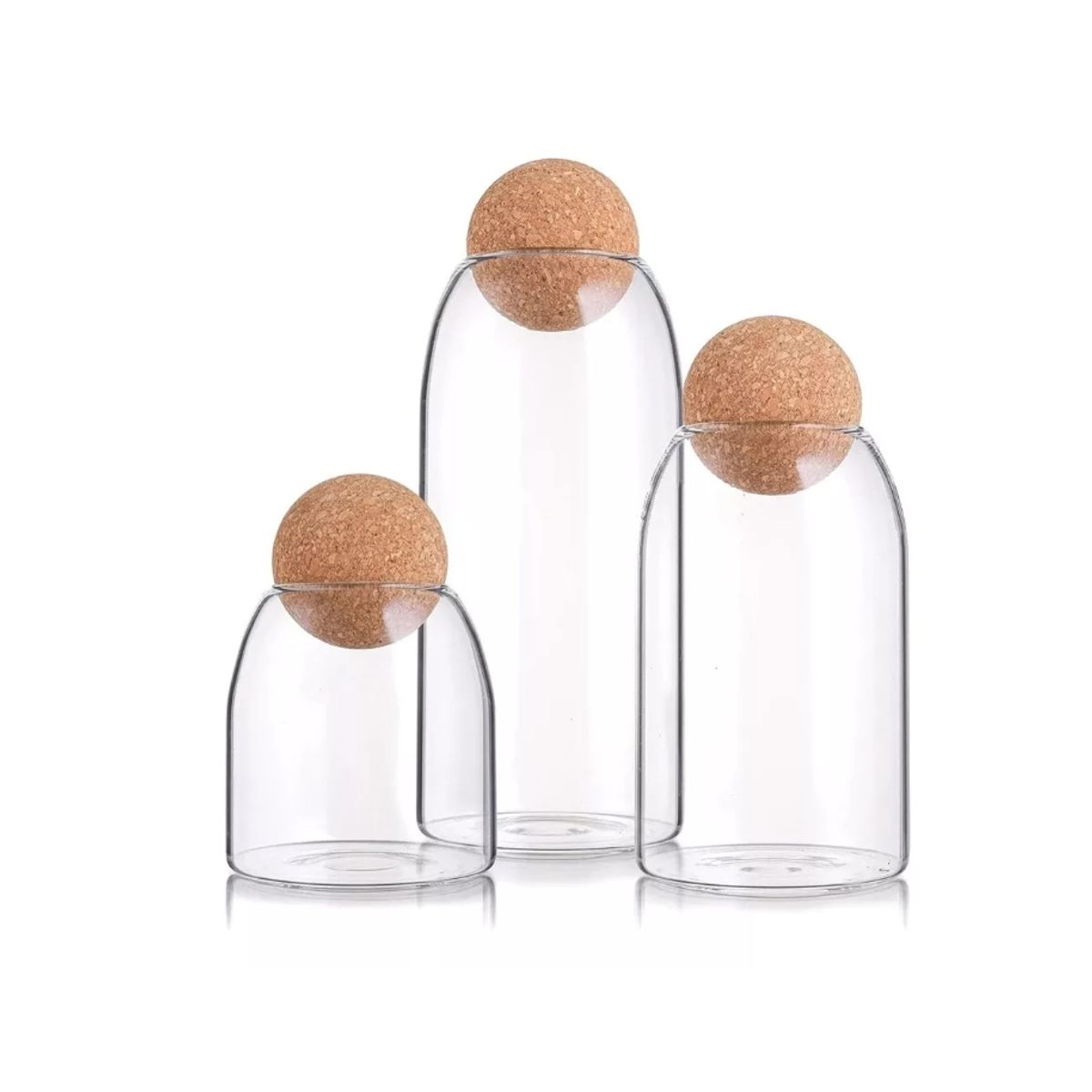 GENERICO - Set De 3 Tarros De Vidrio Con Tapa De Corcho Esférica