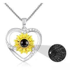 KUANGYE - Collar Girasol Te Amo En 100 Idiomas Para Mujer Novia Pareja