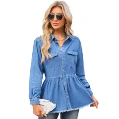 TIOZONEY - Chaqueta de Jeans Mujer -Azul