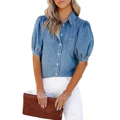 TIOZONEY - Chaqueta de Jeans Mujer -Azul