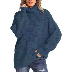 BLWOENS - Suéter de punto con cuello alto para Mujer -Azul