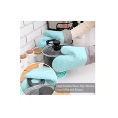 GENERICO - Guante De Silicona Para Horno Cocina Reposteria Celeste con Gris
