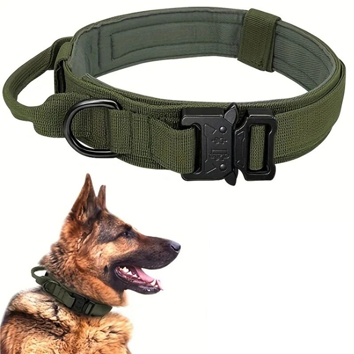 DEFENSOR FOREVER - Collar Táctico Perros Reforzado Ajustable Talla L Verde