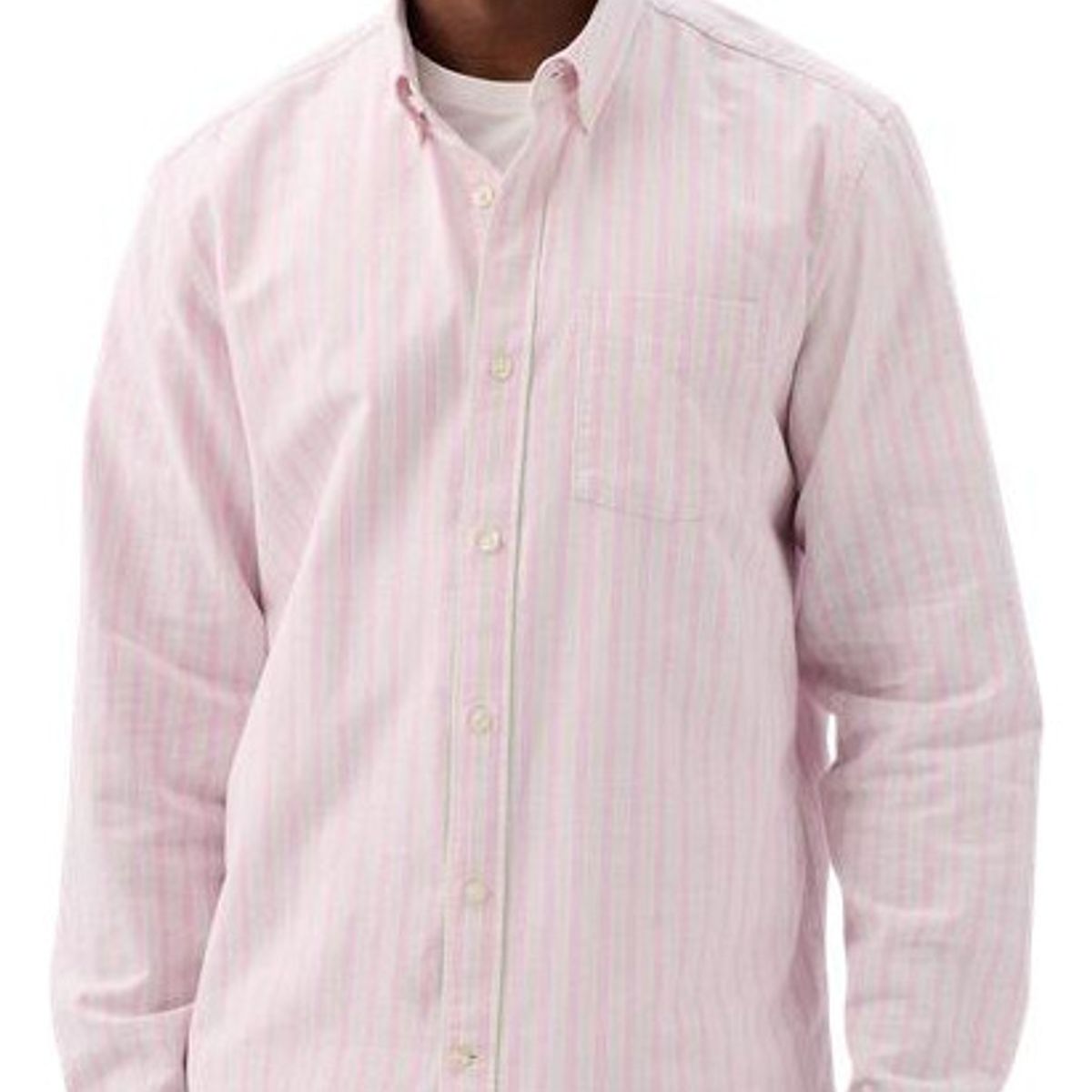 GAP - Camisa Oxford Standard Fit Rayada Rosado Hombre GAP