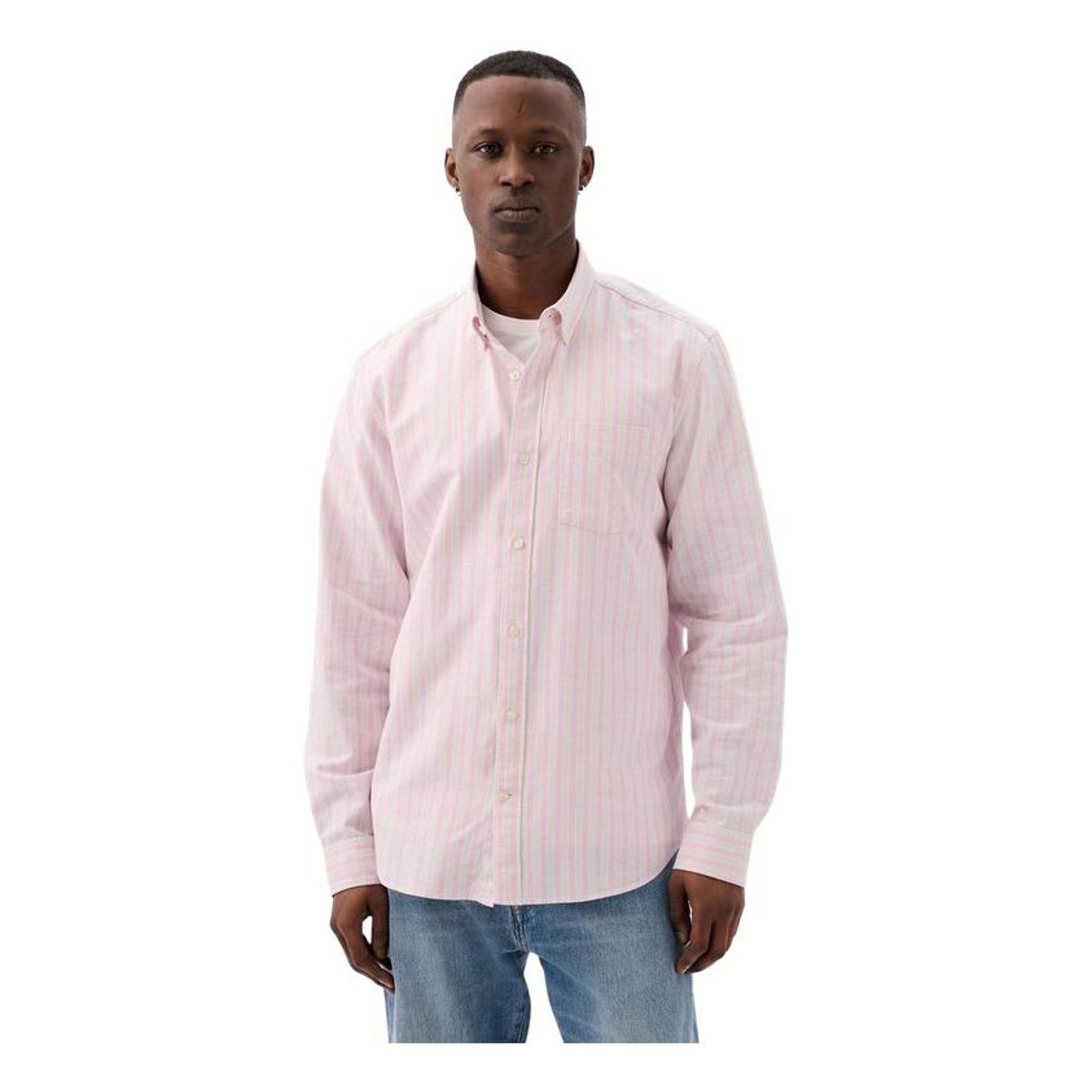 GAP - Camisa Oxford Standard Fit Rayada Rosado Hombre GAP