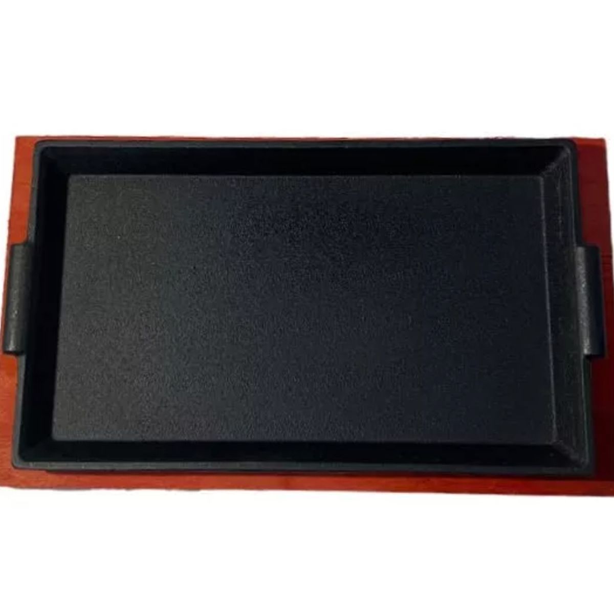 GENERICO - Plato De Fierro Fundido Rectangular Con Base De Madera 27cm