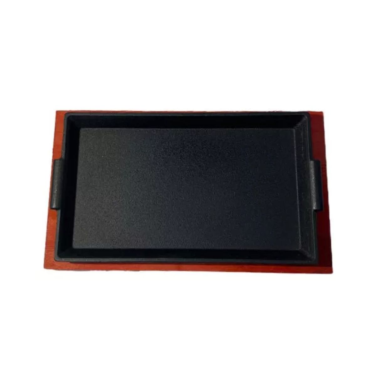 GENERICO - Plato De Fierro Fundido Rectangular Con Base De Madera 27cm