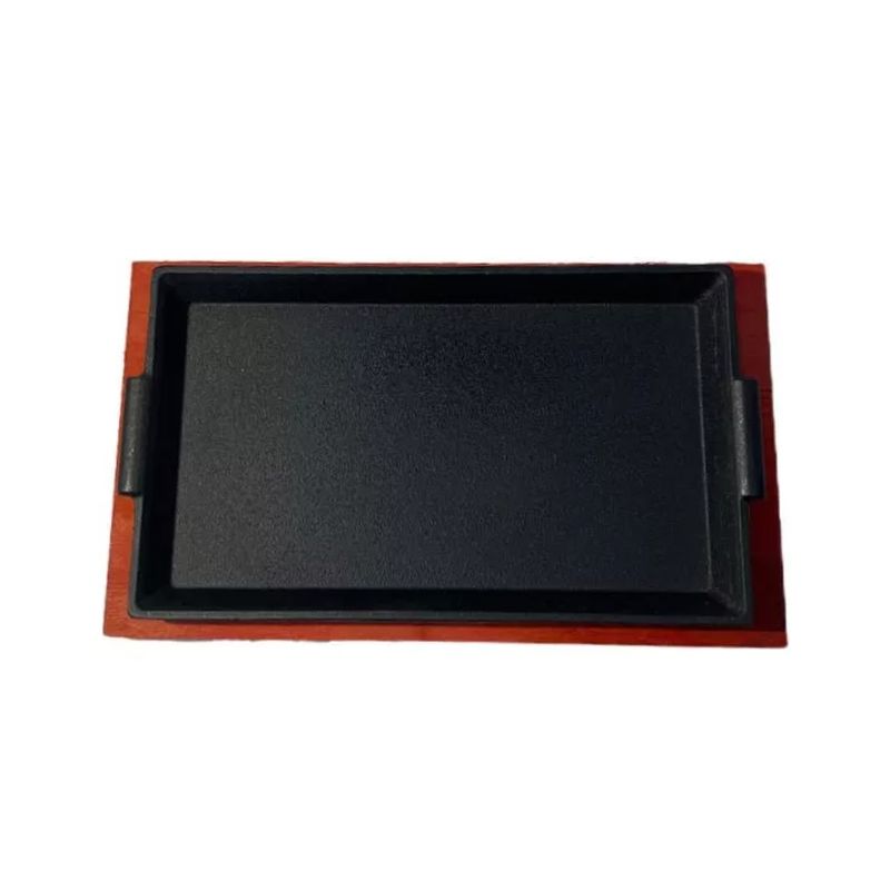 GENERICO - Plato De Fierro Fundido Rectangular Con Base De Madera 27cm