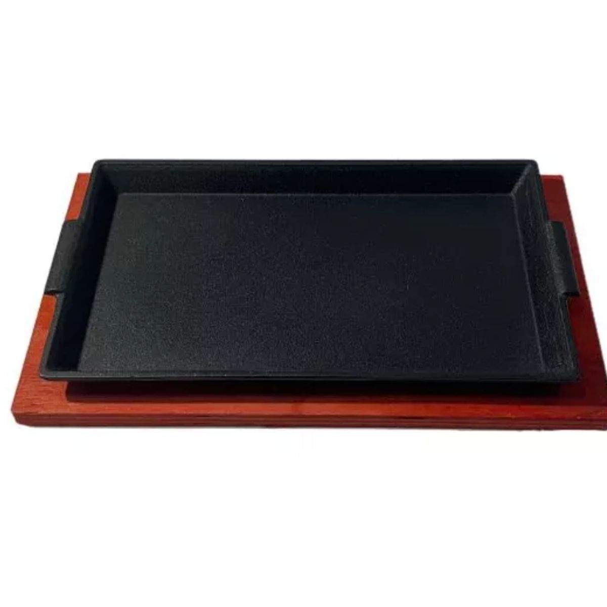 GENERICO - Plato De Fierro Fundido Rectangular Con Base De Madera 27cm