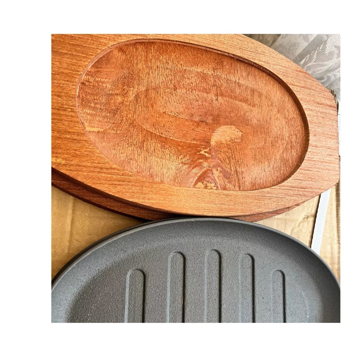 GENERICO - Plancha Plato De Fierro Fundido Con Base De Madera 28cm