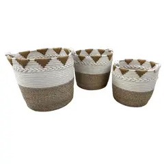 HOMASTTI - Pack 3 Canasto Macetero Fibra Natural Tejido Cuerdas Blancas
