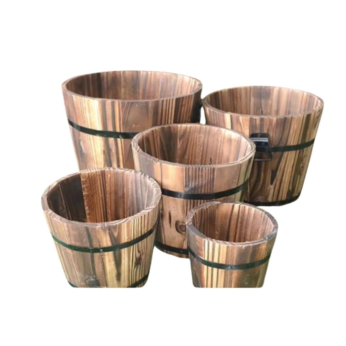 MOBII - Maceteros De Madera De Abeto. Cilindricos. Pack 5 Unidades.