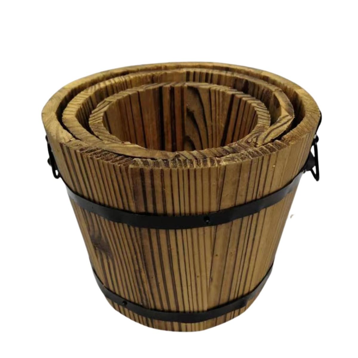 MOBII - Maceteros De Madera De Abeto. Cilindricos. Pack 5 Unidades.