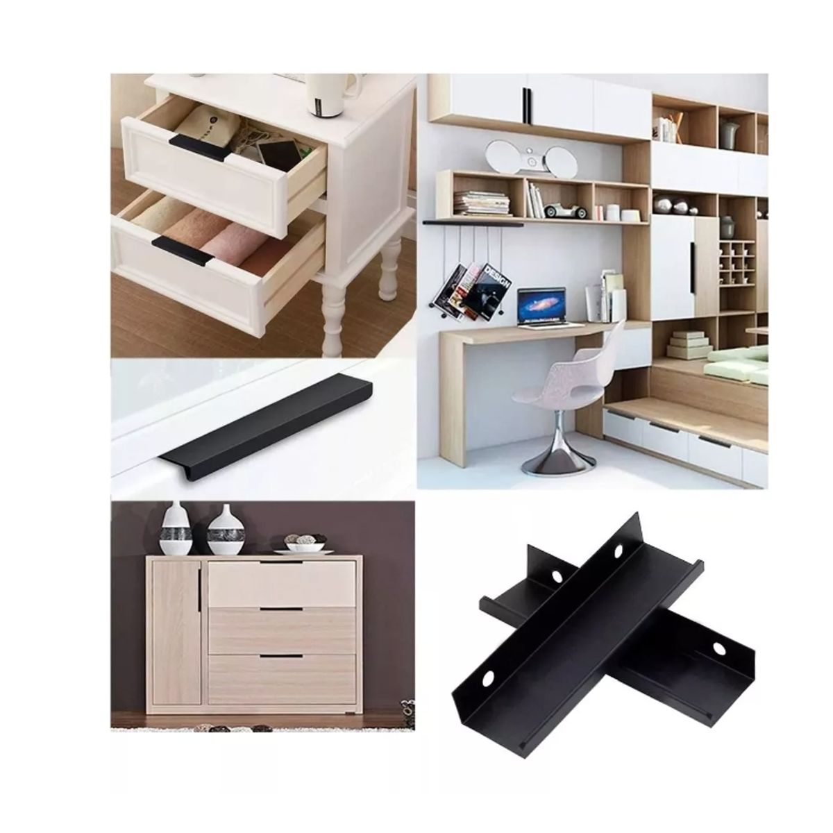 GENERICO - 10 Pcs Cajón Oculto Tiradores Mailla Negro 25cm Con Tornillo