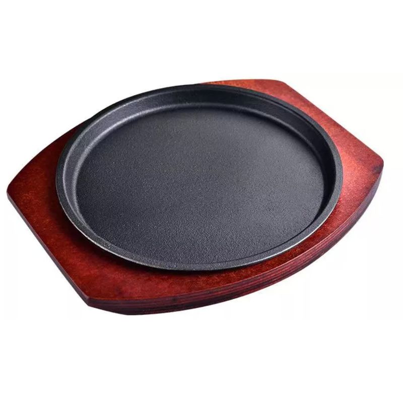 GENERICO - Plancha Plato De Fierro Fundido Con Base De Madera 25cm