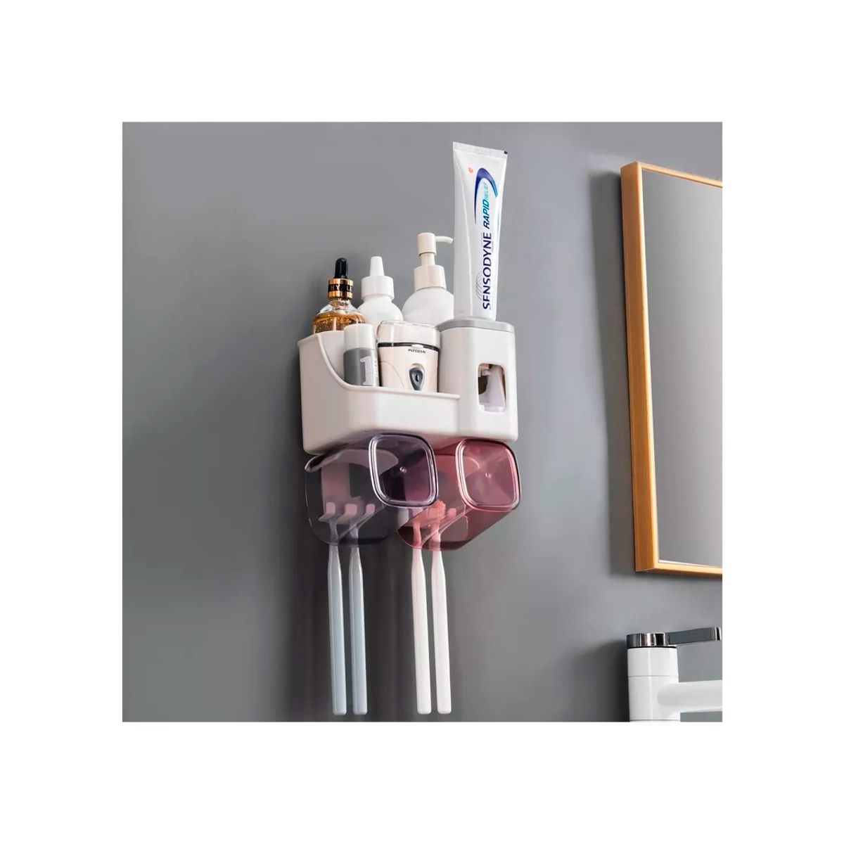 GENERICO - Dispensador Pasta Crema Dental Cepillos Organizador 2 Vaso