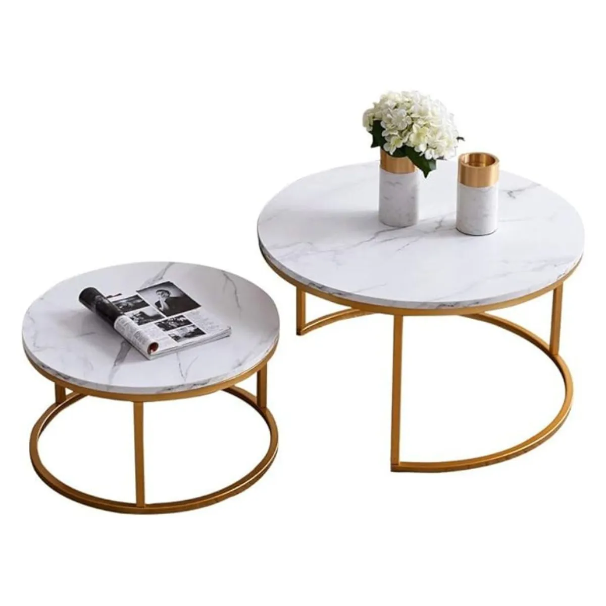 GENERICO - Mesa De Centro Doble Mesa Auxiliar Redonda Moderna Sala