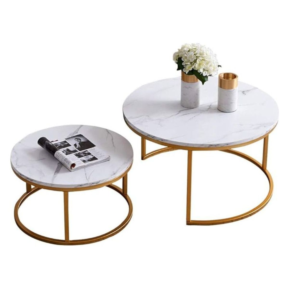 GENERICO - Mesa De Centro Doble Mesa Auxiliar Redonda Moderna Sala