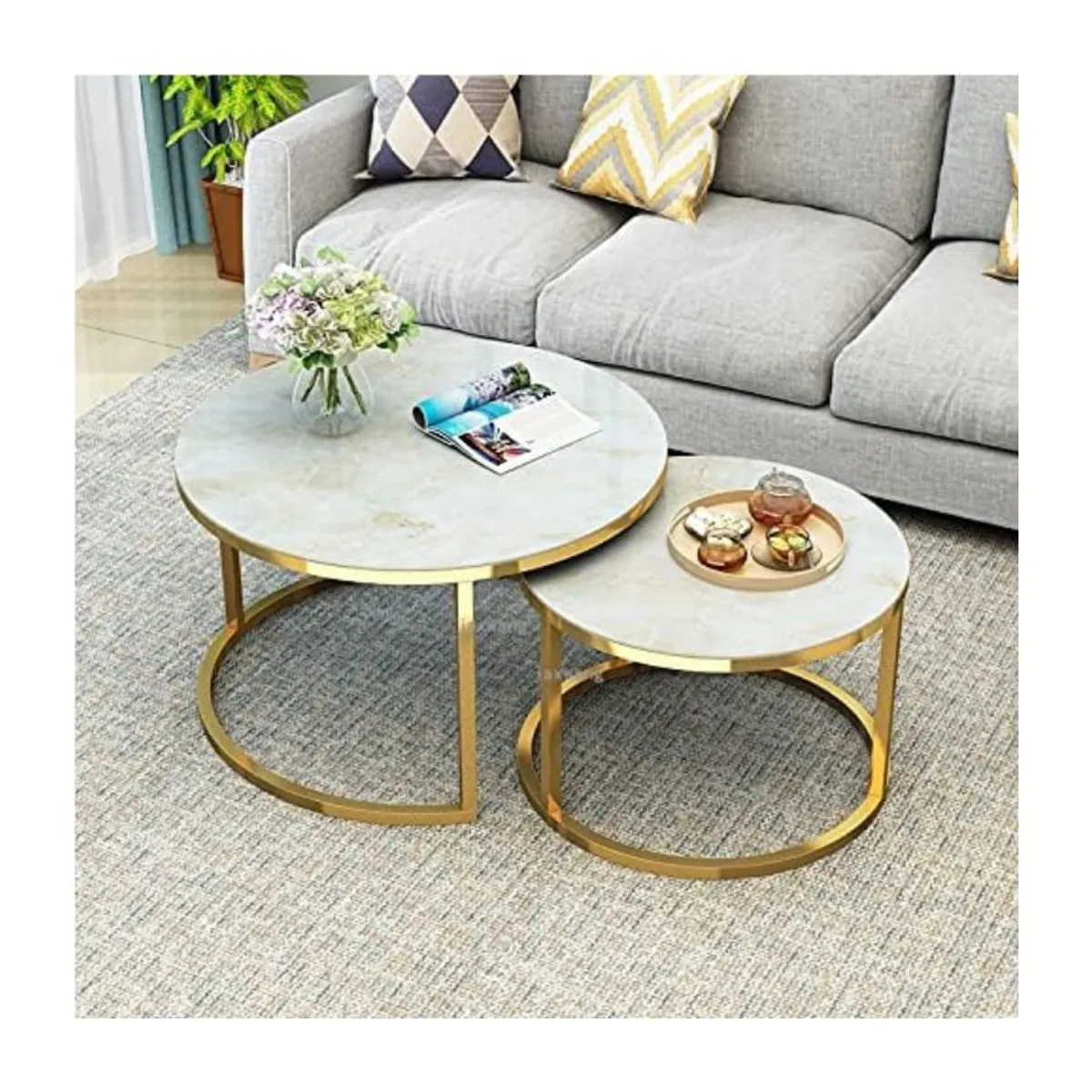 GENERICO - Mesa De Centro Doble Mesa Auxiliar Redonda Moderna Sala