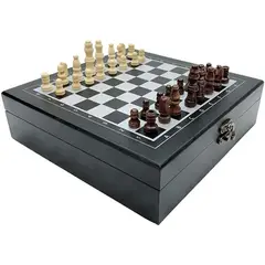 GENERICO - Set De Lujo Tablero Ajedrez Madera Domino Cartas Poker Negro