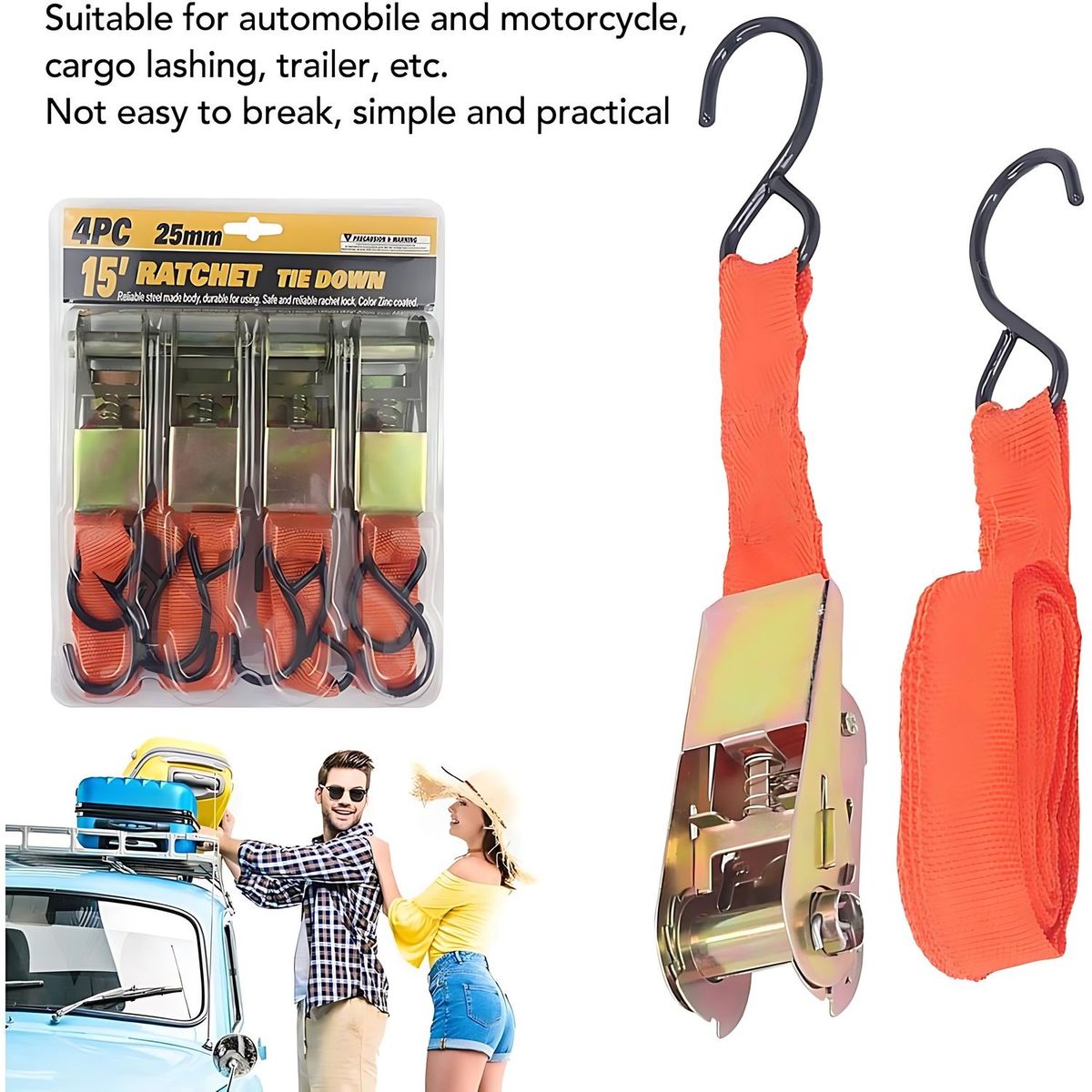 NOVYSTOR - Set Juego Eslinga Cinta de Amarre Ratchet - 4 Piezas