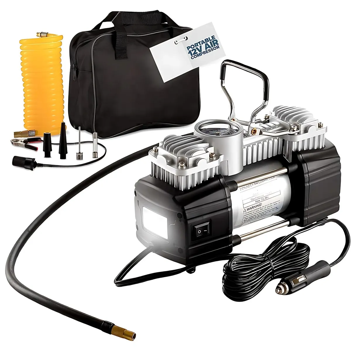 NOVYSTOR - Compresor De Aire Doble Cilindro 12v Inflador Neumaticos