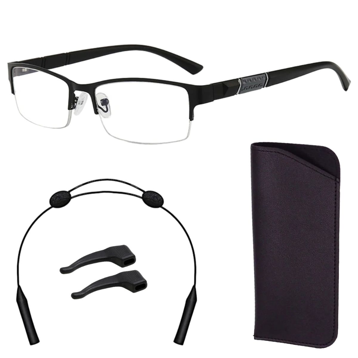 JM - Ruztik Lente de Miopía 6.00 Medio Marco Negro Anti Luz Azul