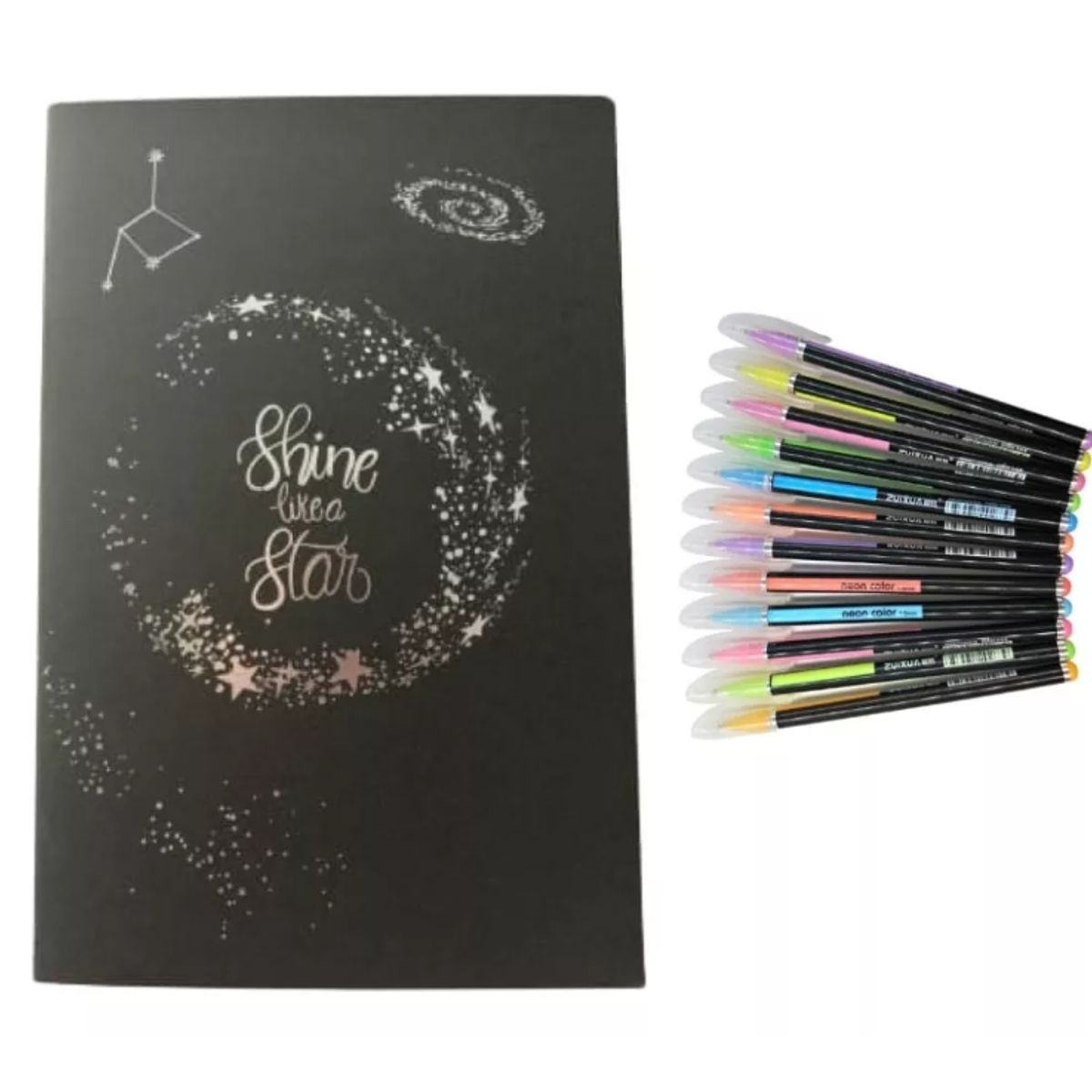 GENERICO - Pack Lapices Gel Pastel Neon + Libreta Negra