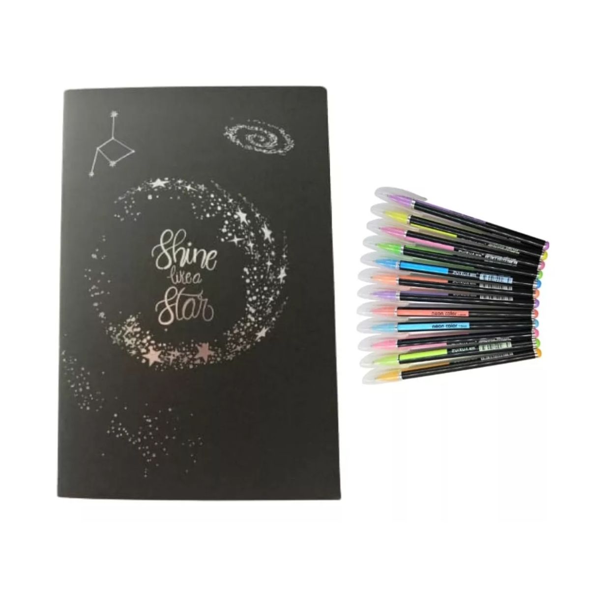 GENERICO - Pack Lapices Gel Pastel Neon + Libreta Negra