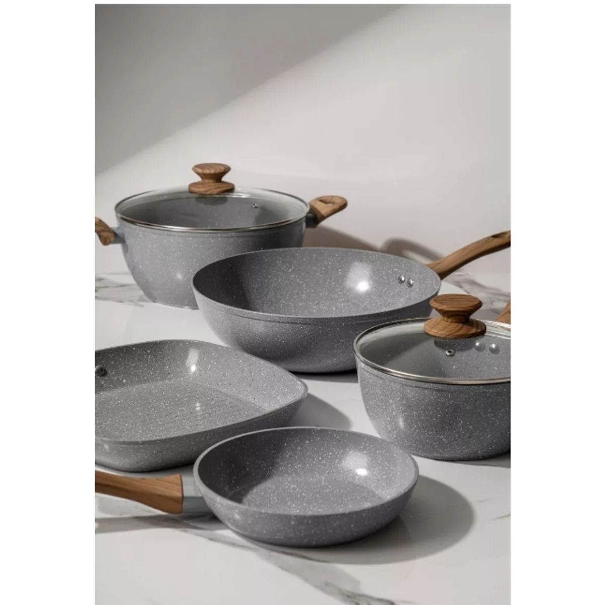 GENERICO - Bateria De Cocina 5 Piezas Antiadherente Ceramica Marmolada