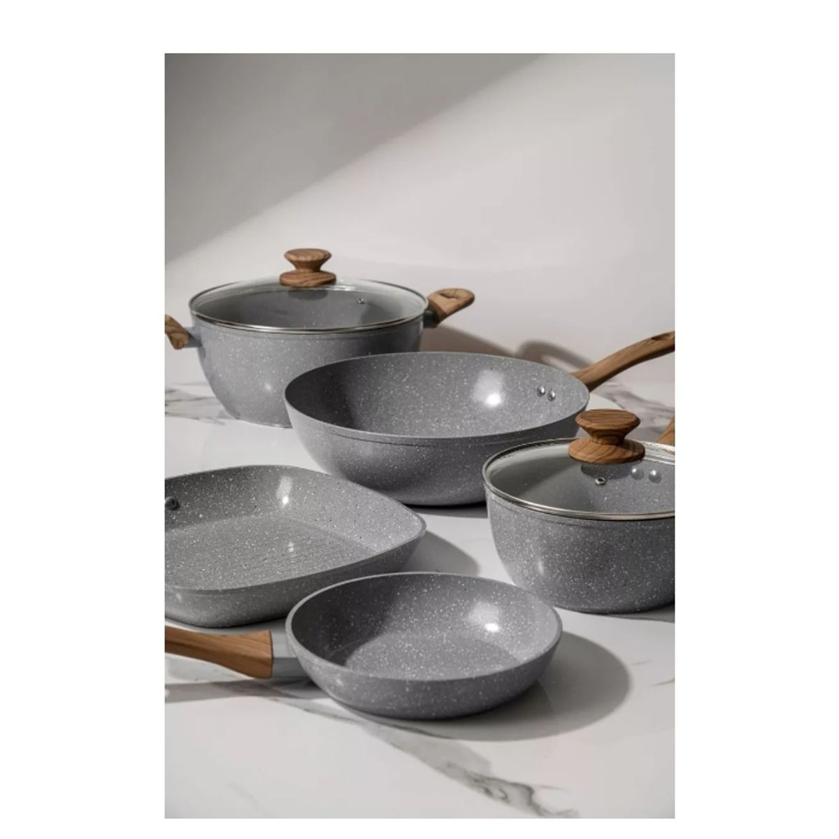 GENERICO - Bateria De Cocina 5 Piezas Antiadherente Ceramica Marmolada