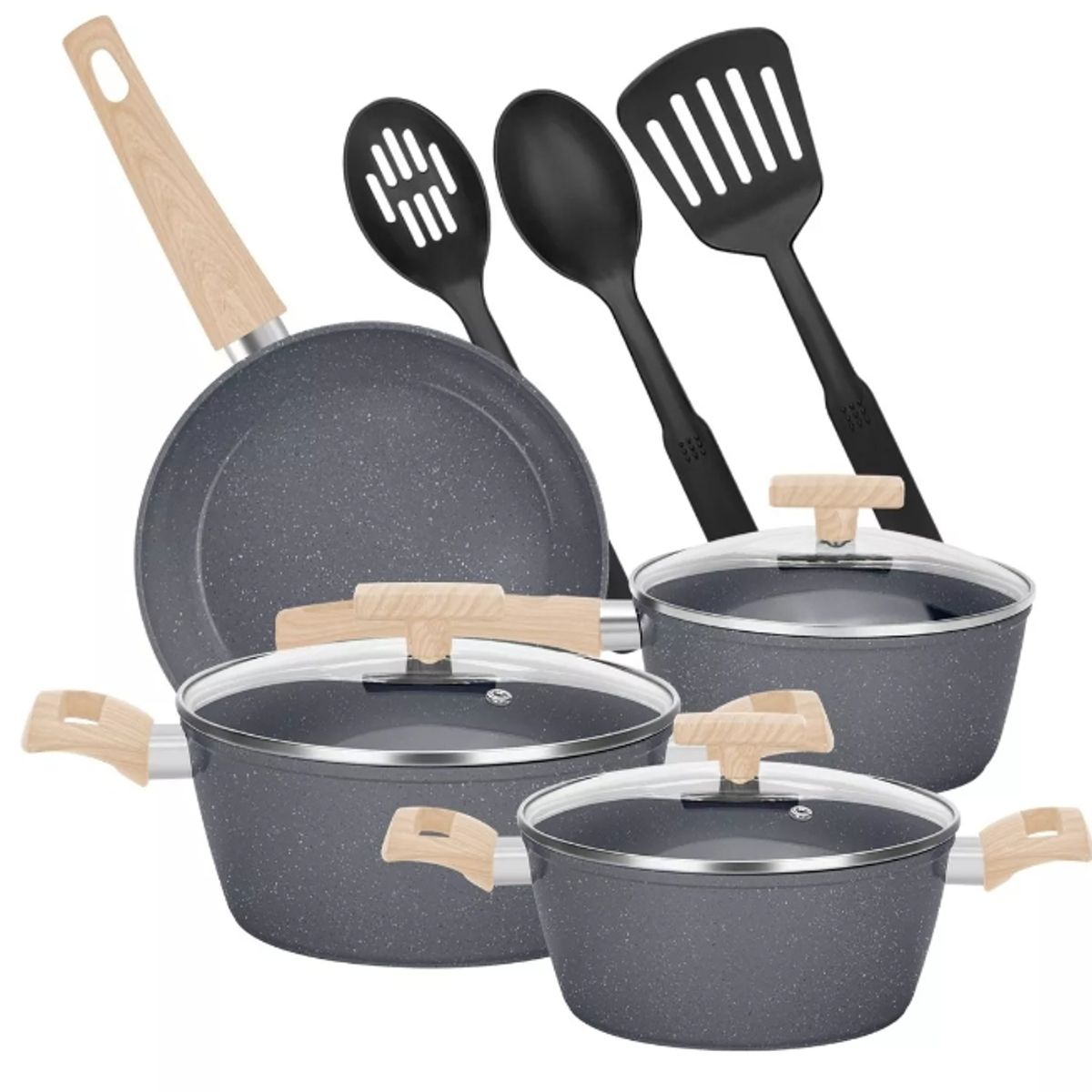 GENERICO - Bateria De Cocina 10 Piezas Antiadherente Granito Menaje