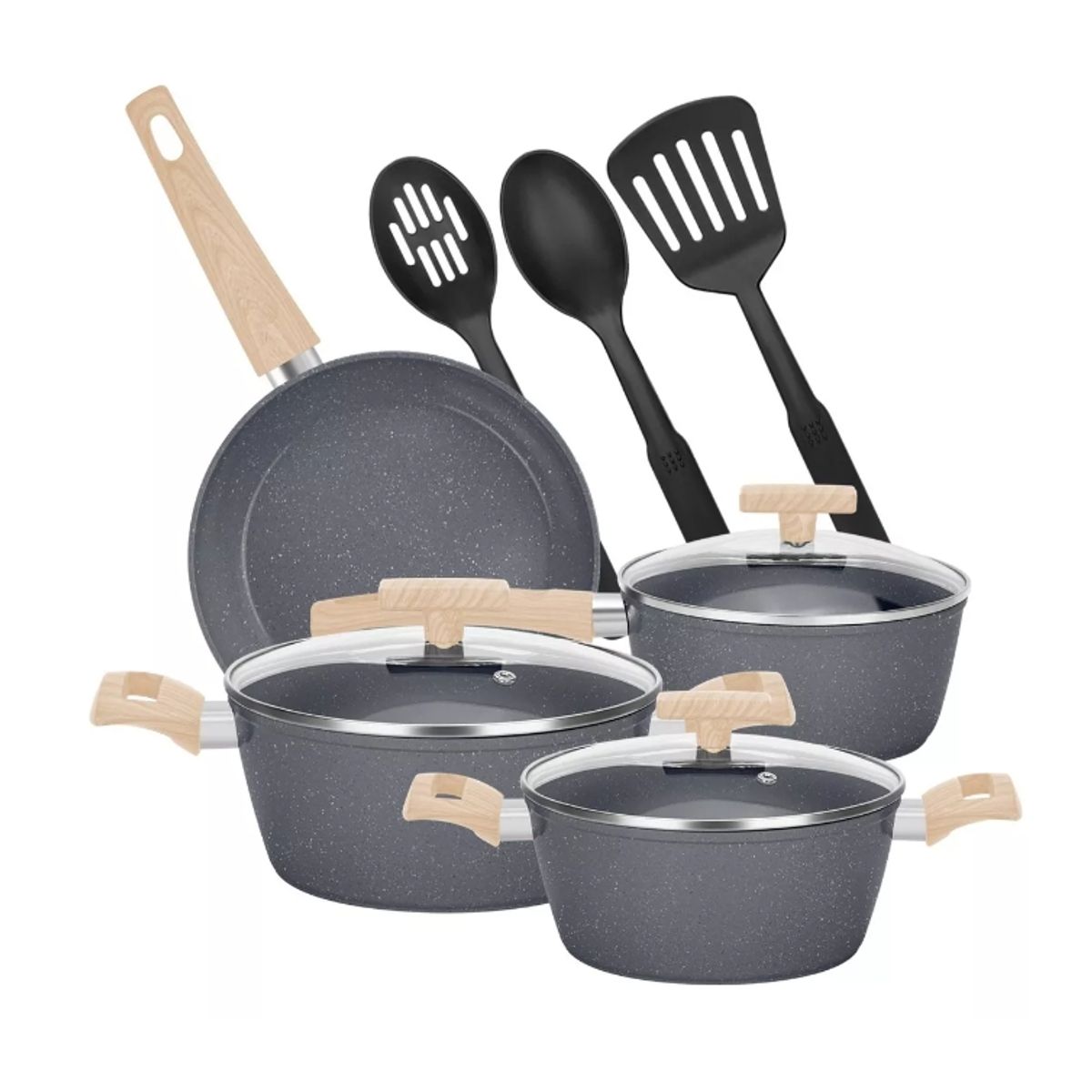 GENERICO - Bateria De Cocina 10 Piezas Antiadherente Granito Menaje