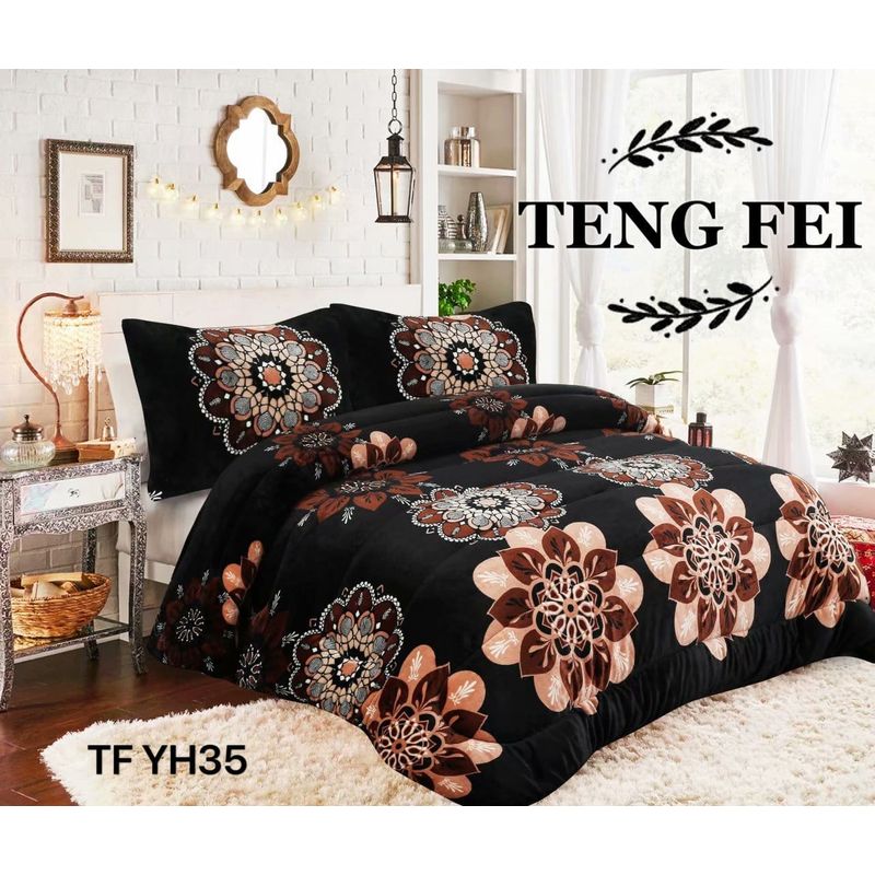 GENERICO - Cobertor de invierno plush con chiporro 2 Plazas - Negro Mandala