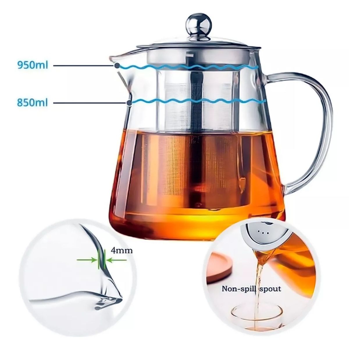 GENERICO - Infusora Tetera De Vidrio 950 Ml