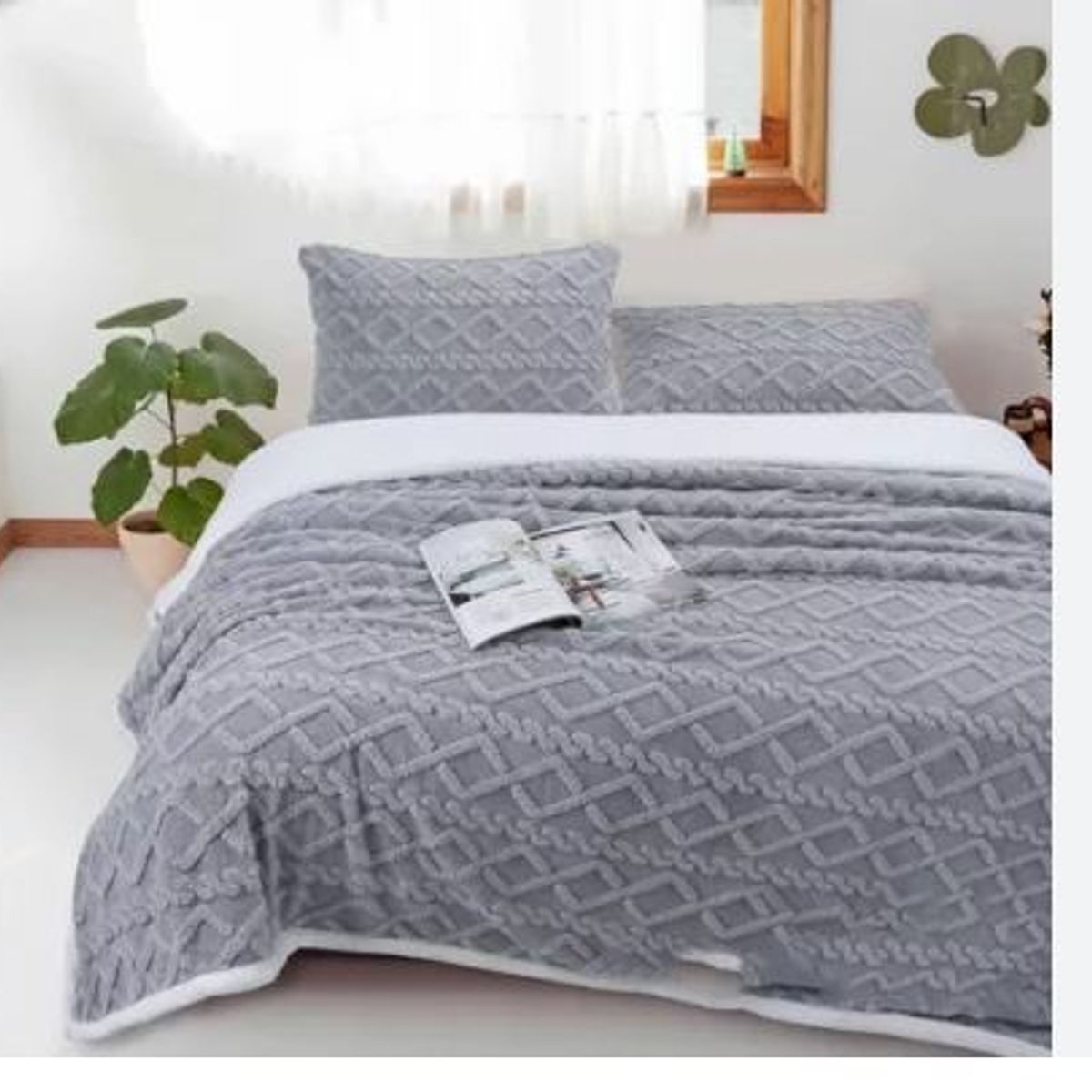 GENERICO - Manta térmica o Frazada Polar Gris 2 Plazas Ropa de Cama texturizada