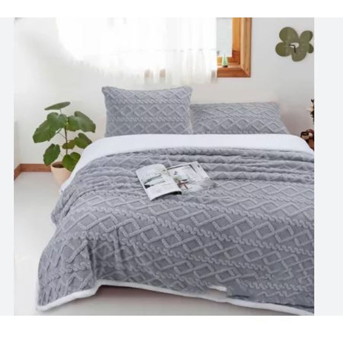 GENERICO - Manta térmica o Frazada Polar Gris 2 Plazas Ropa de Cama texturizada