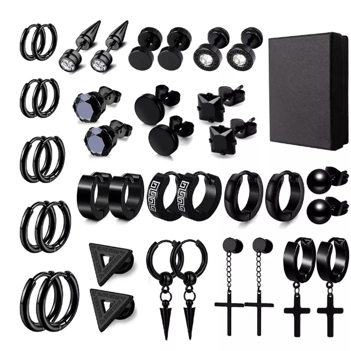 GENERICO - Aretes Para Hombre Mujer Con Piercing Pendientes Negro 19pcs