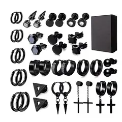 GENERICO - Aretes Para Hombre Mujer Con Piercing Pendientes Negro 19pcs