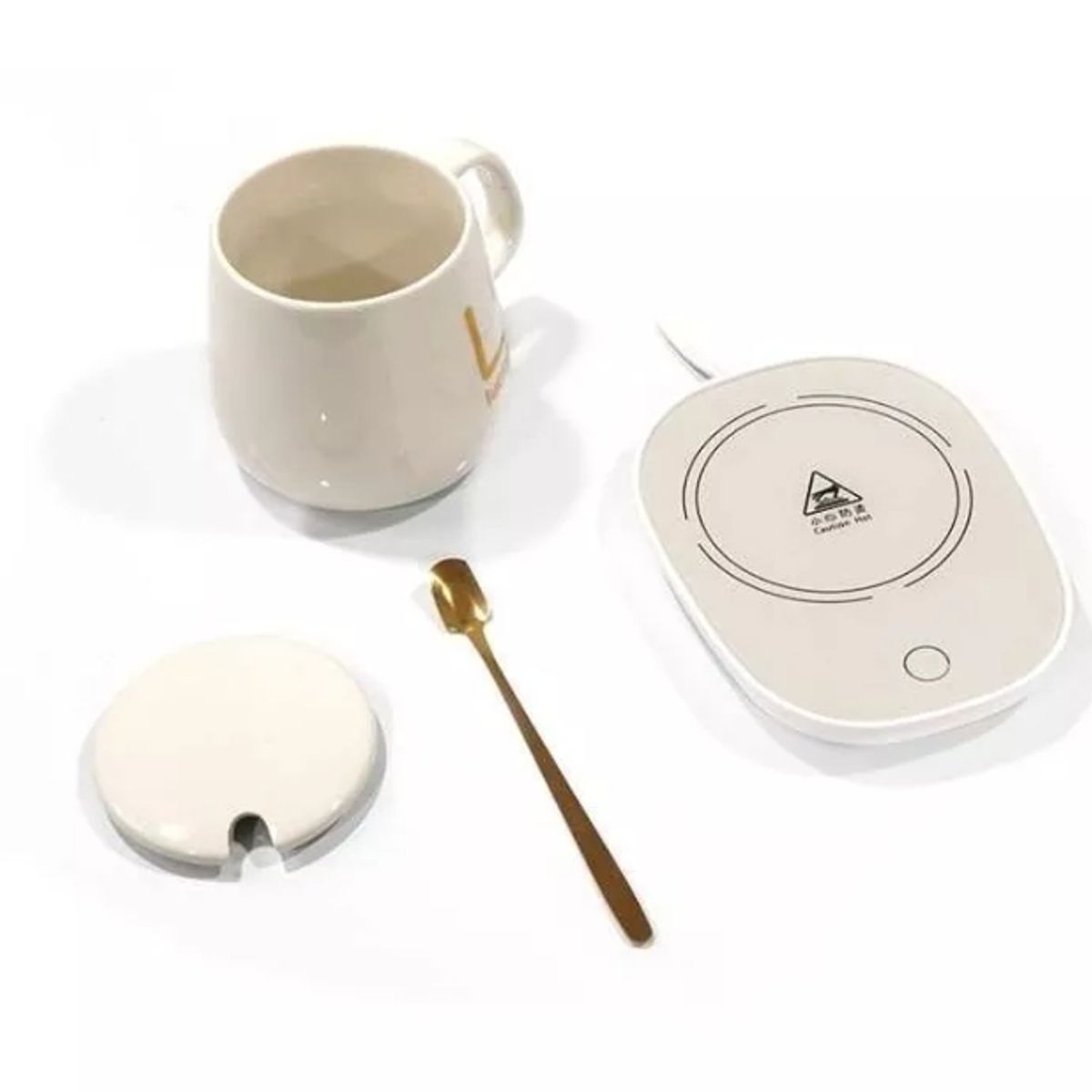 GENERICO - Taza  Te Cafe  Con Calentador Eléctrico Cuchara Set Taza