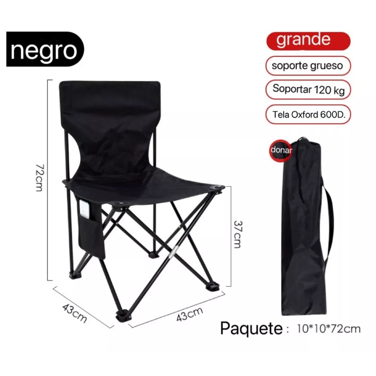 GENERICO - Silla Plegable Con Bolso Y Portavasos Resistente Al Desgaste